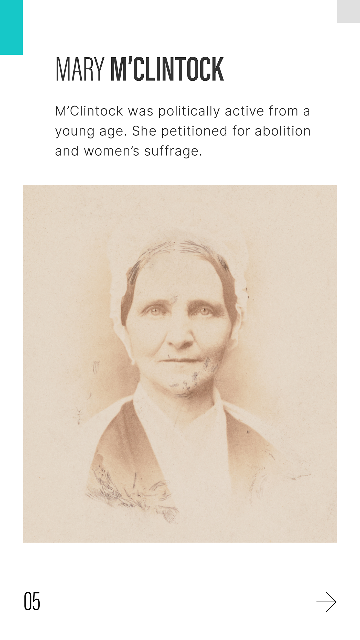 Image of MARY M'CLINTOCK - M'Clintock was politically active from a young age. She petitioned for abolition and women's suffrage.