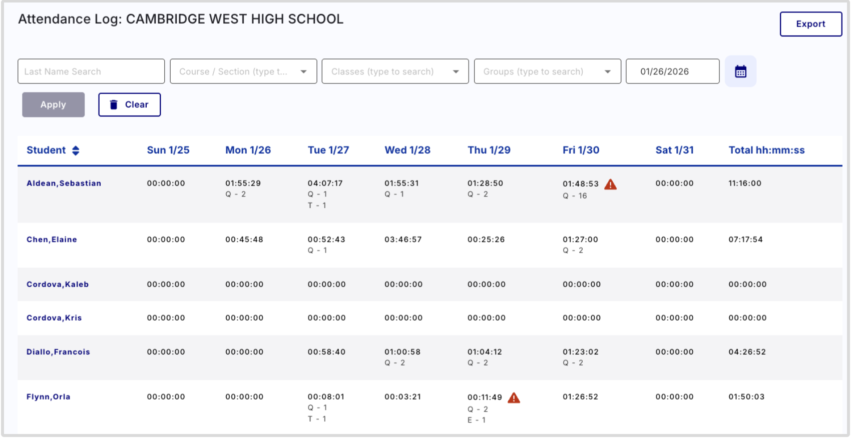Imagine EdgeEX and Imagine Edgenuity attendance report